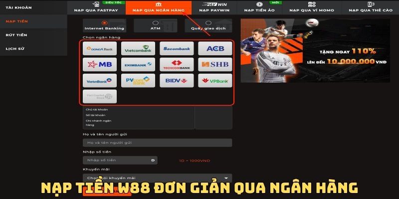 Nạp tiền qua ngân hàng cực dễ