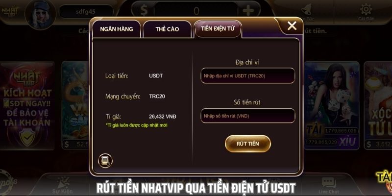 Rút tiền Nhatvip nhanh chóng, an toàn qua tiền điện tử USDT