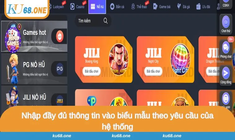 Nhập đầy đủ thông tin vào biểu mẫu theo yêu cầu của hệ thống