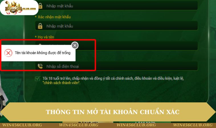 Thông tin mở tài khoản chuẩn xác