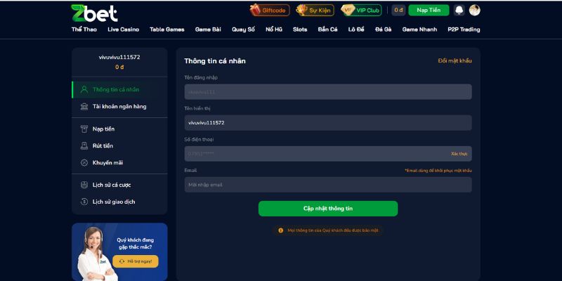 Ưu tiên bảo mật tài khoản tại Zbet