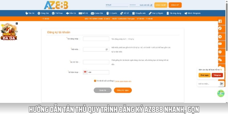 Hướng dẫn tân thủ thực hiện quy trình đăng ký AZ888 nhanh, gọn