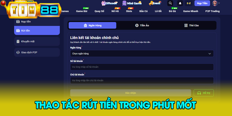 Thao tác rút tiền trong phút mốt