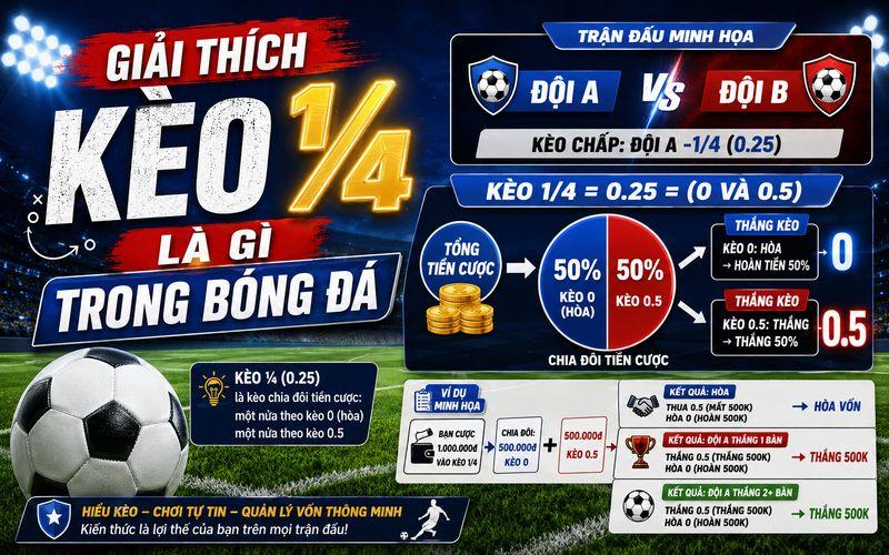 Kèo ¼ có thể thắng đủ thua đủ hoặc thắng thua nửa